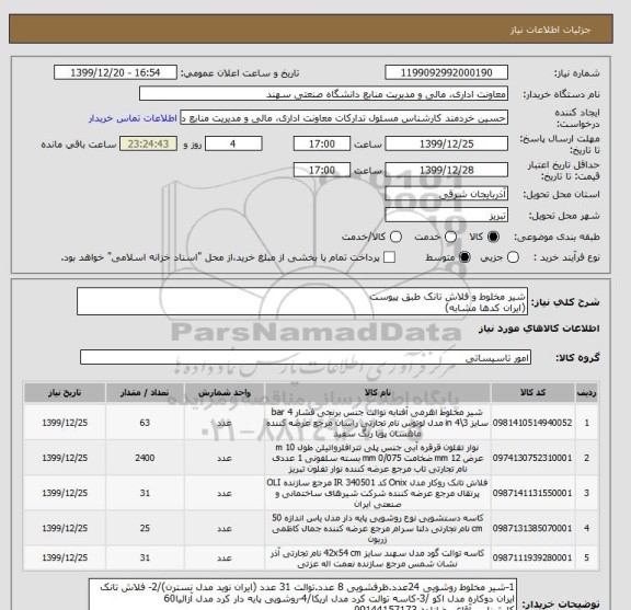 استعلام شیر مخلوط و فلاش تانک طبق پیوست 
(ایران کدها مشابه)