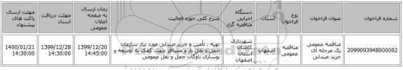 مناقصه عمومی یک مرحله ای خرید صندلی