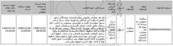 مناقصه عمومی دو مرحله ای پروژه فاز اول عملیات تکمیلی کتابخانه دانشگاه 