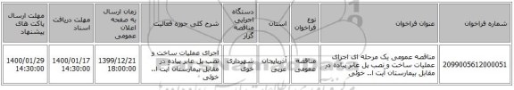 مناقصه عمومی یک مرحله ای اجرای عملیات ساخت و نصب پل عابر پیاده در مقابل بیمارستان آیت ا.. خوئی