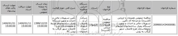 مناقصه عمومی همزمان با ارزیابی (فشرده) دو مرحله ای تأمین تسهیلات مالی و احداث و تجهیز ایستگاه پمپاژ، ساختمانهای مرتبط و محوطه‌سازی طرح فاضلاب شهر گرگاب به روش