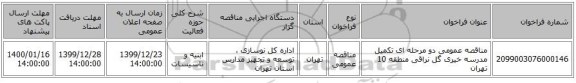 مناقصه عمومی دو مرحله ای تکمیل مدرسه خیری گل نراقی منطقه 10 تهران