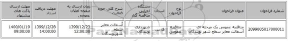 مناقصه عمومی یک مرحله ای آسفالت معابر سطح شهر نوبندگان