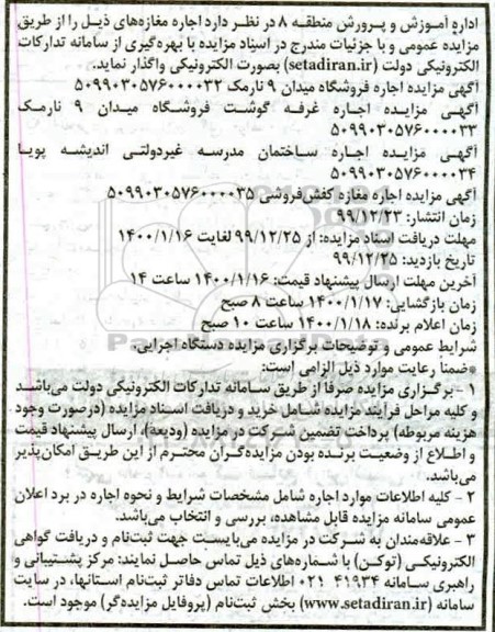 مزایده, مزایده اجاره مغازه 