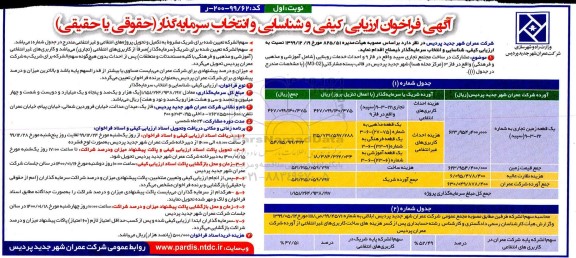 فراخوان ارزیابی کیفی و شناسایی و انتخاب سرمایه گذار... 