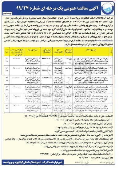 مناقصه نصب انشعاب آب و کنتور ... نوبت دوم