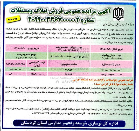 مزایده،مزایده فروش املاک و مستغلات نوبت دوم 