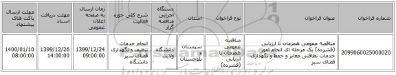 مناقصه عمومی همزمان با ارزیابی (فشرده) یک مرحله ای انجام امور خدمات نظافتی معابر و حفظ و نگهداری فضای سبز 