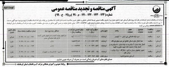 مناقصه و تجدید مناقصه، مناقصه و تجدید مناقصه پروژه های آبرسانی 