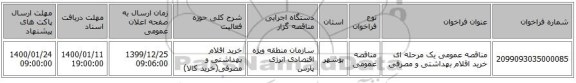 مناقصه عمومی یک مرحله ای خرید اقلام بهداشتی و مصرفی