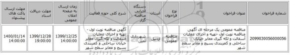 مناقصه عمومی یک مرحله ای آگهی مناقصه نوبت اول -تهیه و اجرای عملیات آسفالت و لکه گیری معابر خیابان ساحلی و کمربندی بسیج و معابر سطح شهر 
