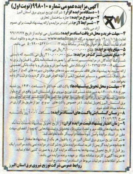 مزایده اجاره ساختمان تجاری
