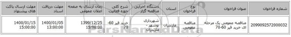 مناقصه عمومی یک مرحله ای خرید قیر 60-70