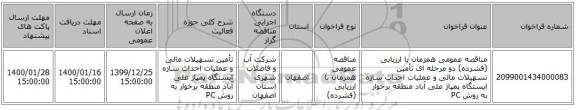 مناقصه عمومی همزمان با ارزیابی (فشرده) دو مرحله ای تأمین تسهیلات مالی و عملیات احداث سازه ایستگاه پمپاژ علی آباد منطقه برخوار به روش   PC