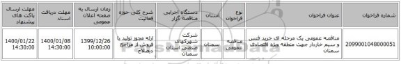 مناقصه عمومی یک مرحله ای خرید فنس و سیم خاردار جهت منطقه ویژه اقتصادی سمنان