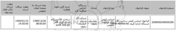فراخوان ارزیابی کیفی ساخت 81 ایستگاه اندازه گیری 60-60-400 scmh