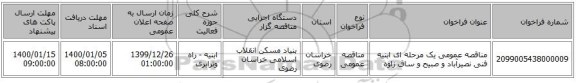مناقصه عمومی یک مرحله ای ابنیه فنی نصیرآباد و صبیح و ساق زاوه