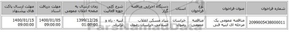 مناقصه عمومی یک مرحله ای ابنیه فنی 