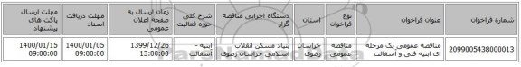مناقصه عمومی یک مرحله ای ابنیه فنی و آسفالت 