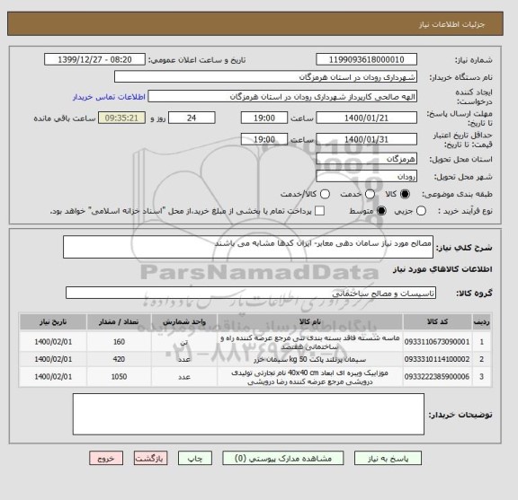 استعلام مصالح مورد نیاز سامان دهی معابر- ایران کدها مشابه می باشند