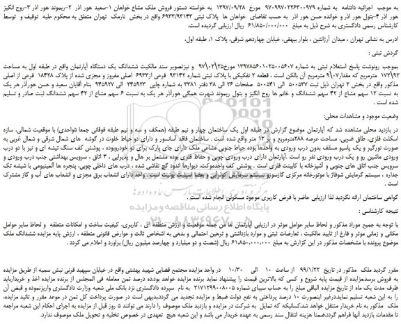 مزایده،مزایده فروش ششدانگ یک دستگاه آپارتمان