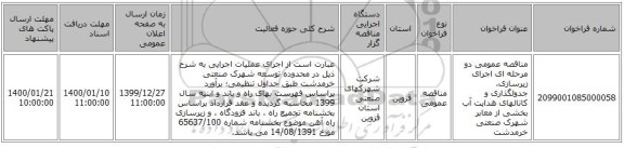 مناقصه عمومی دو مرحله ای اجرای زیرسازی، جدولگذاری و کانالهای هدایت آب بخشی از معابر شهرک صنعتی خرمدشت