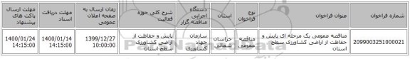 مناقصه عمومی یک مرحله ای پایش و حفاظت از اراضی کشاورزی سطح استان