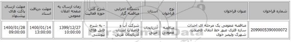 مناقصه عمومی یک مرحله ای احداث سازه فلزی عبور خط انتقال فاضلاب شهرک ولیصر خوی
