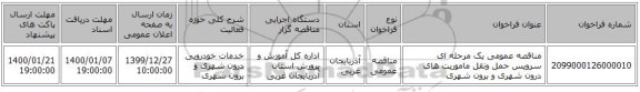 مناقصه عمومی یک مرحله ای سرویس حمل ونقل ماموریت های درون شهری و برون شهری 