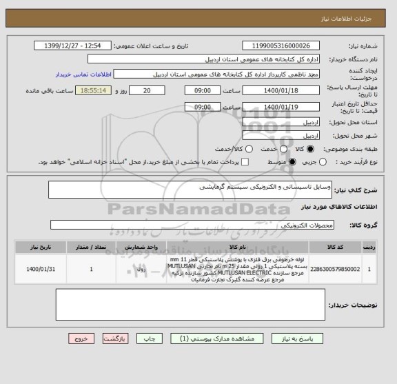 استعلام وسایل تاسیساتی و الکترونیکی سیستم گرمایشی 