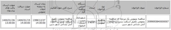 مناقصه عمومی یک مرحله ای مناقصه عمومی تکمیل اسکلت بتنی ساختمان آتش نشانی شهر سین