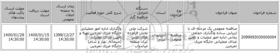مناقصه عمومی یک مرحله ای با ارزیابی ساده واگذاری حجمی زمانی اداره امور عملیات و تامین غذای عملیاتی جایگاه مرزی تمرچین