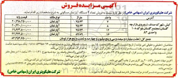 مزایده،مزایده فروش 4 دستگاه آپارتمان مسکونی