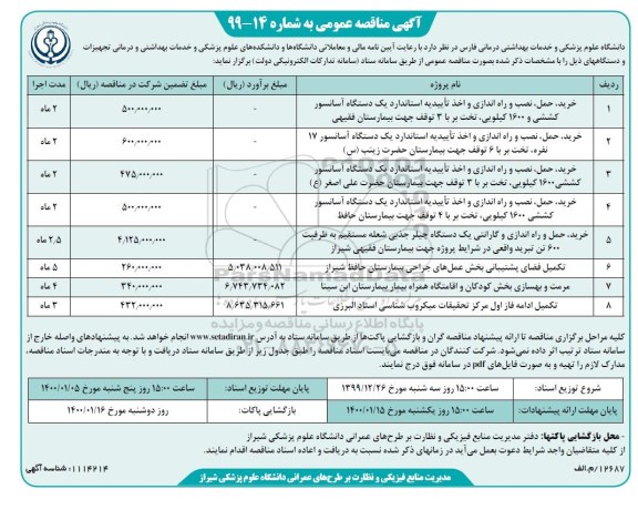مناقصه ، مناقصه خرید، حمل، نصب و راه اندازی و اخذ تاییدیه استاندارد 