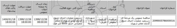 مناقصه عمومی یک مرحله ای دستمزد عملیات اجرای جدول گذاری معابر شهری
