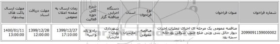 مناقصه عمومی یک مرحله ای اجرای عملیات احداث دیوار حائل بتنی وزنی ضلع جنوب شرقی رودخانه سبزه رود 