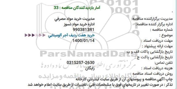 استعلام خرید هفت ردیف آجر آلومینایی