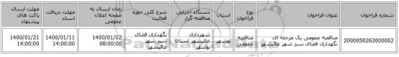 مناقصه عمومی یک مرحله ای نگهداری فضای سبز شهر عالیشهر