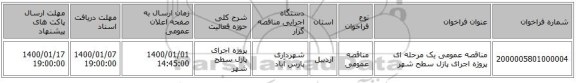 مناقصه عمومی یک مرحله ای پروژه اجرای پازل سطح شهر