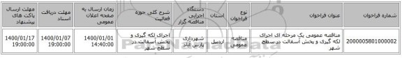 مناقصه عمومی یک مرحله ای اجرای لکه گیری و پخش آسفالت در سطح شهر