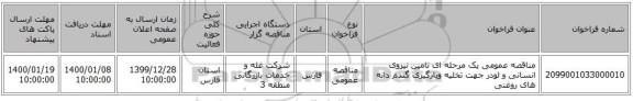 مناقصه عمومی یک مرحله ای تامین نیروی انسانی و لودر جهت تخلیه وبارگیری گندم دانه های روغنی