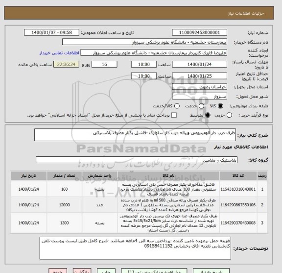 استعلام ظرف درب دار آلومینیومی وپیاله درب دار سلولزی -قاشق یکبار مصرف پلاستیکی 