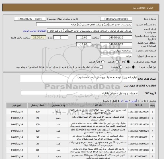 استعلام لوازم التحریر(با توجه به مدارک پیوستی قیمت داده شود)
