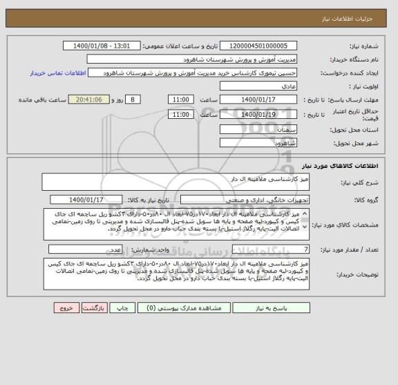 استعلام میز کارشناسی ملامینه ال دار