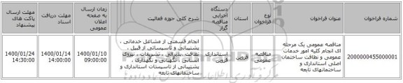 مناقصه عمومی یک مرحله ای انجام کلیه امور خدمات عمومی و نظافت ساختمان اصلی استانداری و ساختمانهای تابعه 