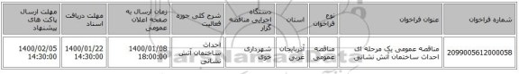 مناقصه عمومی یک مرحله ای احداث ساختمان آتش نشانی