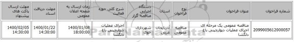 مناقصه عمومی یک مرحله ای اجرای عملیات دیوارچینی باغ دلگشا  