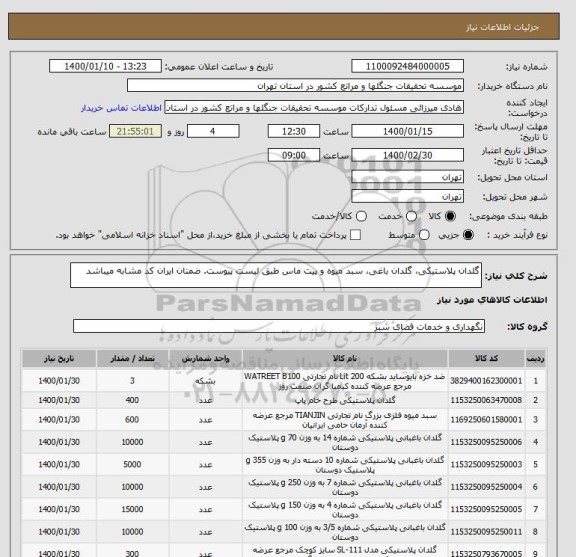 استعلام گلدان پلاستیکی، گلدان باغی، سبد میوه و پیت ماس طبق لیست پیوست. ضمنان ایران کد مشابه میباشد