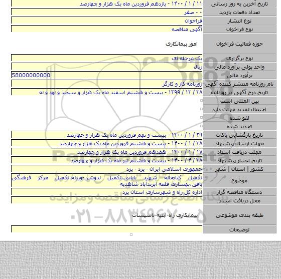 تکمیل کتابخانه شهید بابایی٬تکمیل ندوشن-ورزنه٬تکمیل مرکز فرهنگی بافق٬بهسازی قلعه ابرندآباد شاهدیه