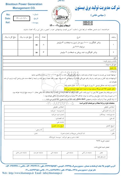 استعلام ,استعلام واشر کلنگریت سیم دار نسوز و ...